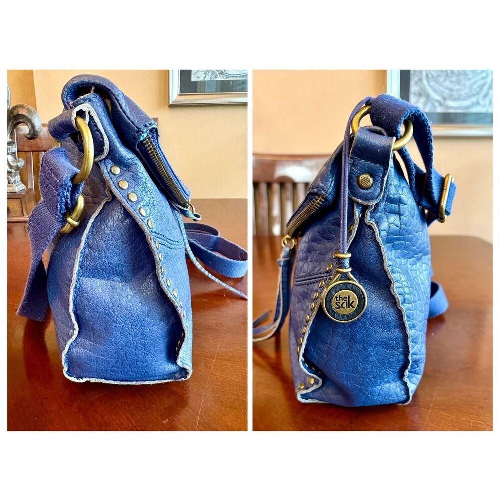 THE SAK - "Silverlake" Crossbody in Blue Pebbled Leather w/Studded Detailing - Picture 9 of 16
